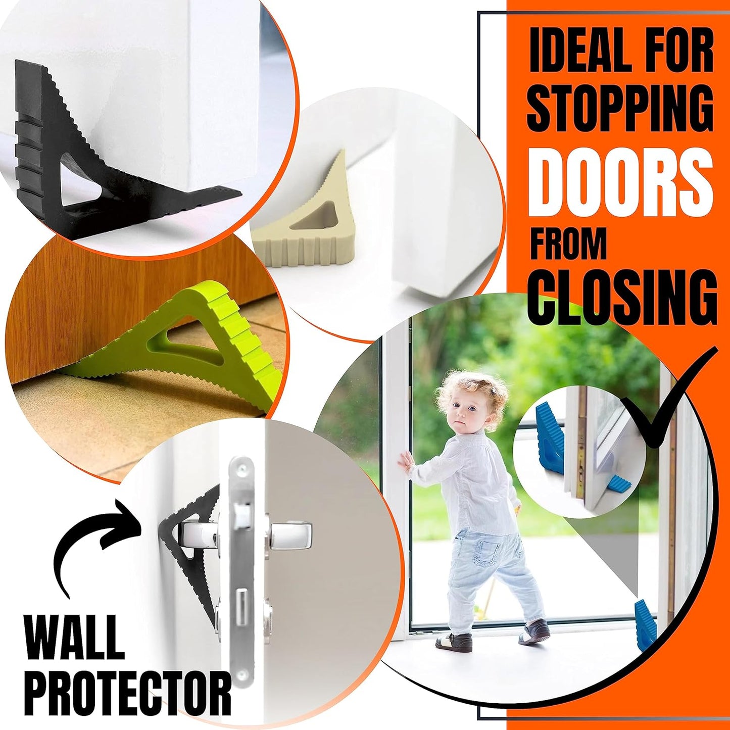 Door Stoppers & Window Stopper, Rubber Door Stop, Door Wedge Stopper for Any Floor Surface, Decorative Door Stoppers for Bottom of Door Security, Colorful Doorstop Large Door Stopper Wedge