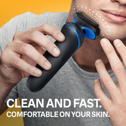 Braun Electric Shaver for Men, Series 5 5120s, Wet & Dry Shave, Turbo Shaving Mode, Foil Shaver, Engineered in Germany, with Beard Trimmer & Attachments, Blue
