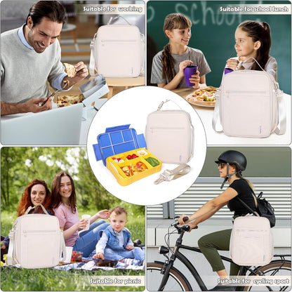 NOL Nylon Waterproof Kids Lunch Bag, Insulated Lunch Bag, Lunch box Cooler, Reusable, Zip Closure with Buckle Handle Holds Lunch Box, Snacks & Water Bottle for School Work, Cream