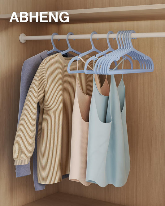 50 Pack Clothes Hangers, Non Slip Plastic Coat Hangers, Space Saving Hangers, Heavy Duty, Hanging Dry Wet Clothes, 16.4" x 8.3", Light Blue, UAPY0550L
