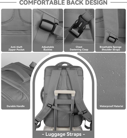 60L Travel Laptop Backpack for Men, Extra Large Backpack, Big Capacity Carry On Backpack, 18 -19 Inch Laptop Backpack with USB Charge Port Water Resistant Luggage Computer Daypack College Bag, Grey
