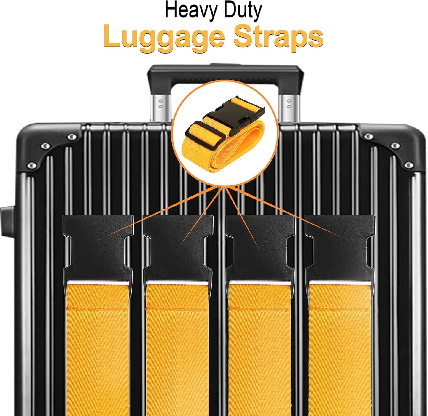 Luggage Straps for Suitcases TSA Approved Travel Belt 8 Pack by Chelmon (Yellow)