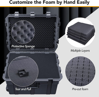 Lykus HC-6540 Large Waterproof Hard Case with Wheels and Customizable Foam, Interior Size 25.6x18.9x15 inch, Suitable for large electronic equipment and more