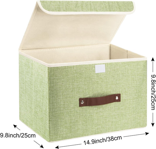 TYEERS Foldable Storage Boxes with Lids 5 Pack Fabric Storage Bins with Lids, Closet Organizers for Clothes Storage, Room Organization, Office Storage, Toys - Green