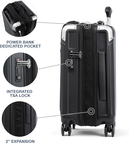 Travelpro Platinum Elite Hardside Expandable Carry on Luggage, 8 Wheel Spinner, TSA Lock, Hard Shell Polycarbonate Suitcase, Shadow Black, Carry on Laptop Pocket 21-Inch
