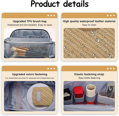 BOYATU Travel Makeup Bags for Women: Large Cosmetic Bag Waterproof - Vegan Leather Make up Bag Set of 3 - Compact Toiletry Organizer with Compartments & Handle & Divider (Z-Brown)