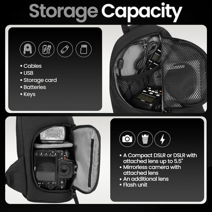 Tamrac Jazz 76 v2.0 Camera Sling Bag, Photography Backpack, Camera Case for Photography Accessories, Compact Camera Shoulder Bag for DSLR and Mirrorless Cameras, Crossbody Camera Bag – Black
