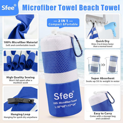 Sfee 4 Pack(8Pcs) Microfiber Travel Towel, Beach Towel Quick Dry Towel Camping Towel Super Absorbent Compact Lightweight Sports Towel Gym Towel Set for Beach, Gym, Hiking, Pool, Backpacking, Yoga