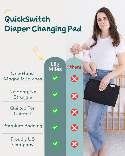 Lily Miles Baby Changing Pad Portable, Diaper Changing Mat with Magnetic Latches, Travel Pad for Diaper Bag, Baby Essentials, Wipeable & Waterproof Mat (Willow Green, Large)