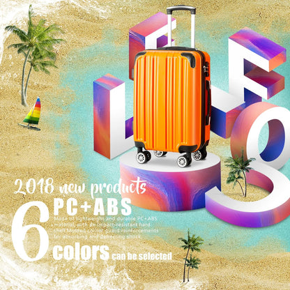 Coolife Luggage Expandable(only 28") Suitcase PC+ABS Spinner 20in 24in 28in Carry on (orange new, M(24in))