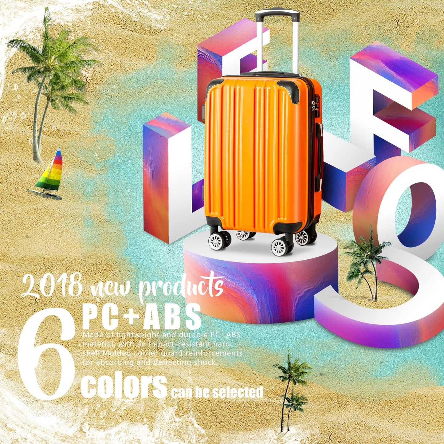 Coolife Luggage Expandable(only 28") Suitcase PC+ABS Spinner 20in 24in 28in Carry on (orange new, S(20in)_carry on)