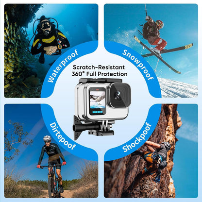 Compatible for Go Pro Hero 13 12 11 10 9 Black Waterproof Housing Case 60M/196FT Protective Underwater Diving Case Shell with Cameras Handle Mount Accessories Kit