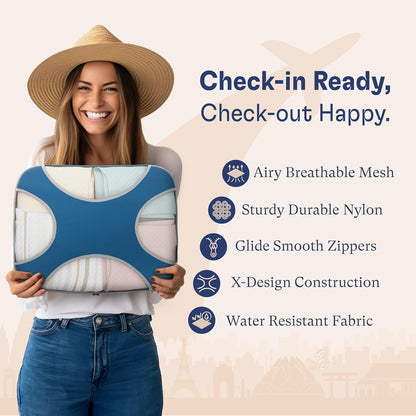 Shacke Premium 8 Packing Cubes Set - Lightweight Mesh Travel Luggage Organizers with Laundry Bag, 8-Piece Suitcase Storage System (Navy)