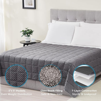 L'AGRATY Weighted Blanket for Adult - 60"x80" 20lbs Minky Dots Heavy Blanket with Glass Beads: Soft Breathable for All-Season Summer Fall Winter Thick Comfort for Sleeping