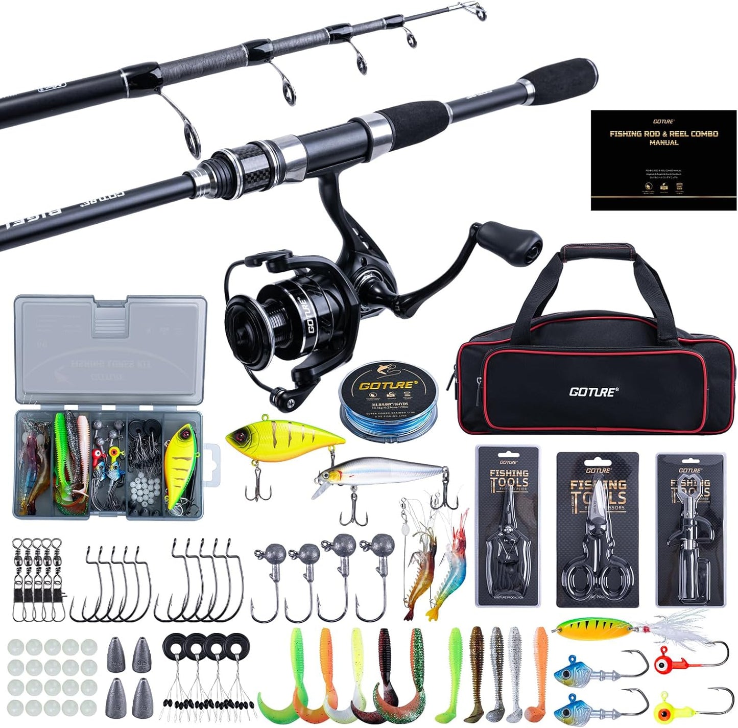 Goture Fishing Rod and Reel Combo,Fishing Pole,Telescopic Fishing Rod Kit with Spinning Reel, Telescopic Fishing Pole with Carrier Bag for Freshwater Saltwater for Men Women