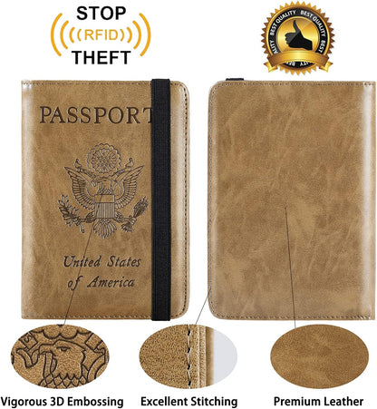 Passport Holder Cover Wallet Travel Essentials RFID Blocking Leather Card Case International Must Haves Travel Accessories for Women Men(113#Brown)