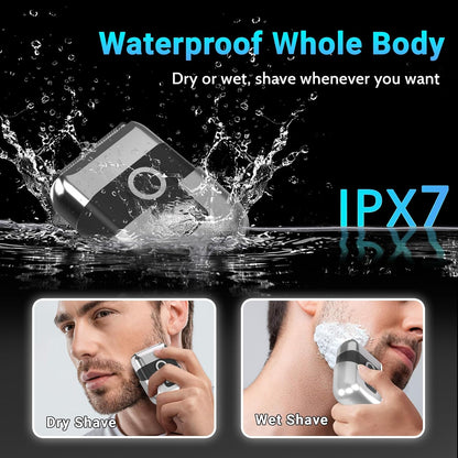 Electric Foil Shavers for Men: Mini Electric Razor, Foil Shaver for Face, IPX7 Waterproof Wet Dry Cordless Razor with 3 Floating Blades, LED Display, USB-C Fast Rechargeable for Travel & Home
