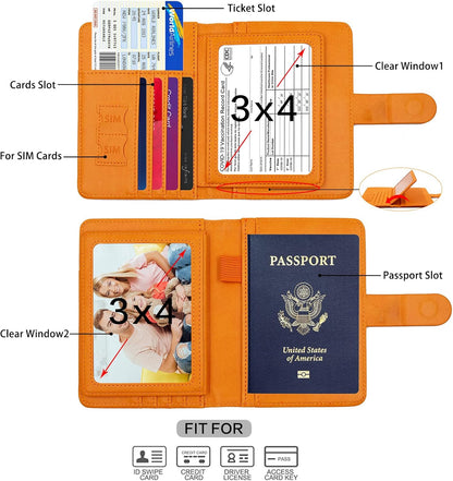 Melsbrinna Rfid Passport Holder for Travel women/Men, Cute Passport Wallet Rfid Blocking Card Slots, Rfid Passport Cover/CaseTravel Wallet, Passport Book Holder (1, Orange)