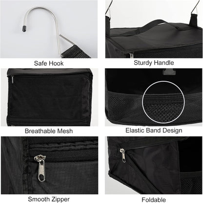 TABITORA Travel Portable Hanging Shelves Closet Organizer Packing Luggage Storage with Multifunctional and Foldable Invisible Compartment,Lightweight, for Suitcase, RV,Closet…Black,XL