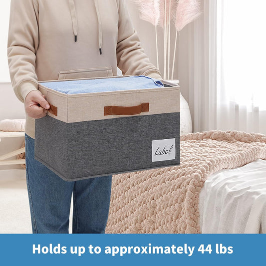 GhvyenntteS Fabric Storage Bins with Lids 3 Pack, Large Fabric Storage Baskets with Lid and Handles, Foldable Closet Organizers and Storage boxes with Label Window for Home (Beige, 15" x 11" x 9.7")