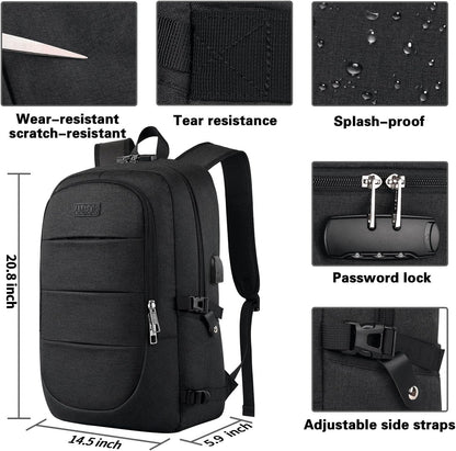 AMBOR Travel Laptop Backpack,18.4 inch Anti Theft Business Laptop Carry on Backpack with USB Charging Port and Headphone Interface, Backpack for Men & Women,Black
