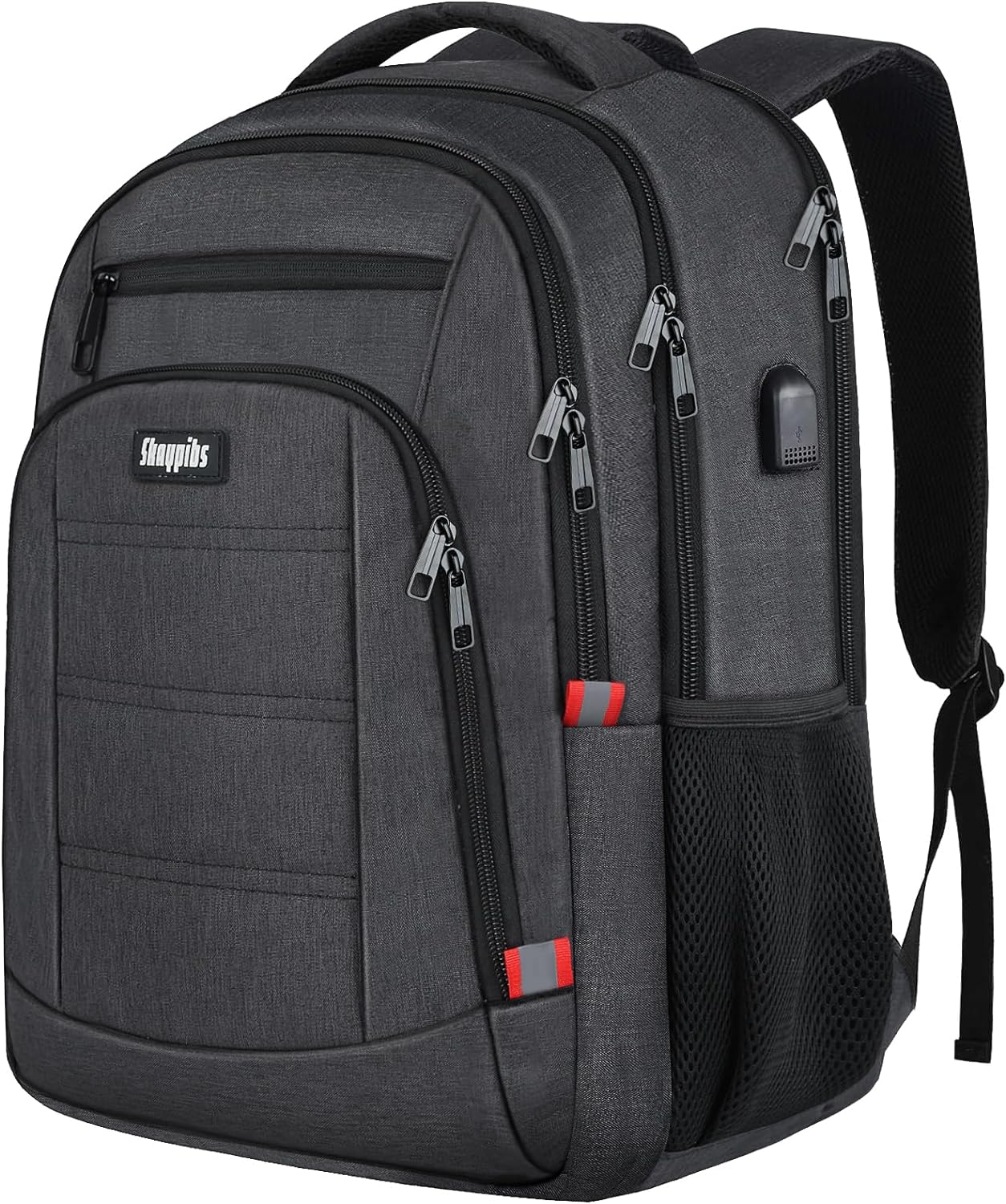 Backpack for Men,School Backpack for boys teens with USB Charging Port,Water Resistant Backpacks for School, Business Work College bookbag,book bag Fits 15.6 Inch,Black Back Pack