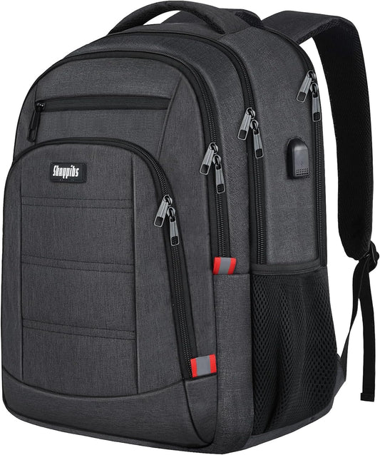 Backpack for Men,School Backpack for boys teens with USB Charging Port,Water Resistant Backpacks for School, Business Work College bookbag,book bag Fits 15.6 Inch,Black Back Pack