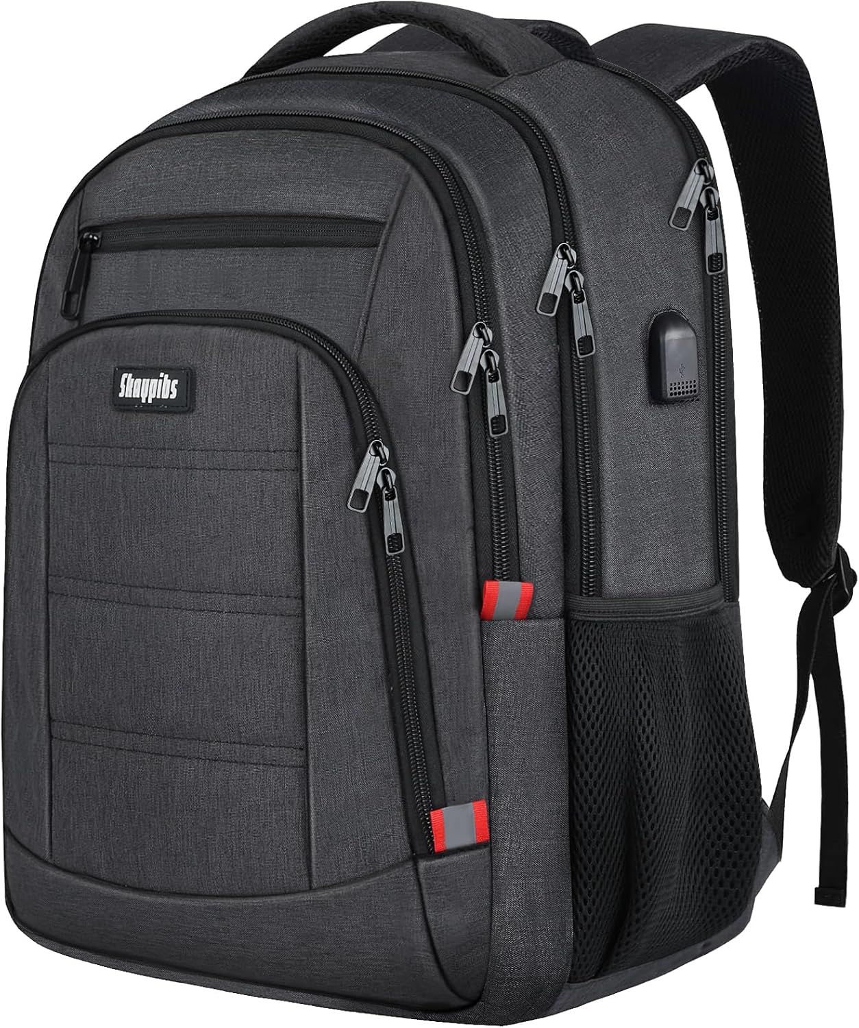 Backpack for Men Women, School Backpack, Large Quilted College Bookbag for Men, Water Resistant Travel Work Backpacks, Business Computer Back Pack with USB Charging Port, Fits 17" Laptop Black