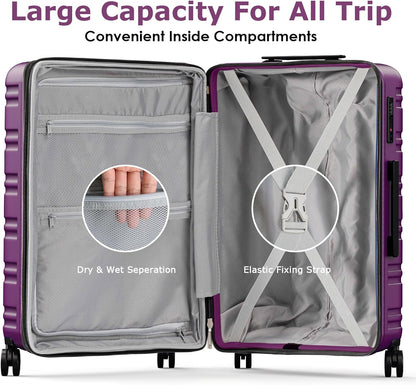 BEOW 3 Piece Luggage Sets For Women with Spinner Wheels, Durable Polycarbonate Hardside Expandable Suitcase Sets 3 Pcs, Stylish Lightweight Travel Luggage with TSA Lock 20 24 28 Inch Purple