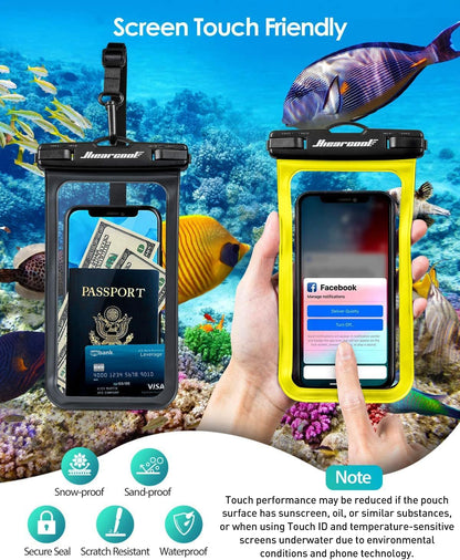 Hiearcool Waterproof Phone Pouch,Waterproof Cell Phone Dry Bag for iPhone,Universal Waterproof Case Beach Essentials for Vacation Kayak Cruise Accessories Must Haves-Black&Yellow-2Pack