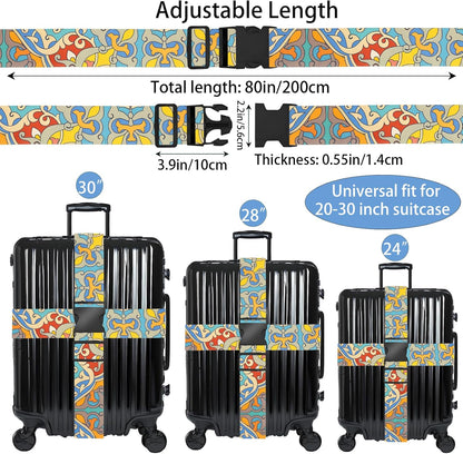 Totem Flowers Luggage Straps for Suitcases, Adjustable Luggage Travel Belt to Keep Luggage Security While Travel, Strong Polyester Fabric, Easy-to-Recognize Cute Pattern Travel Essentials, 2 Pack