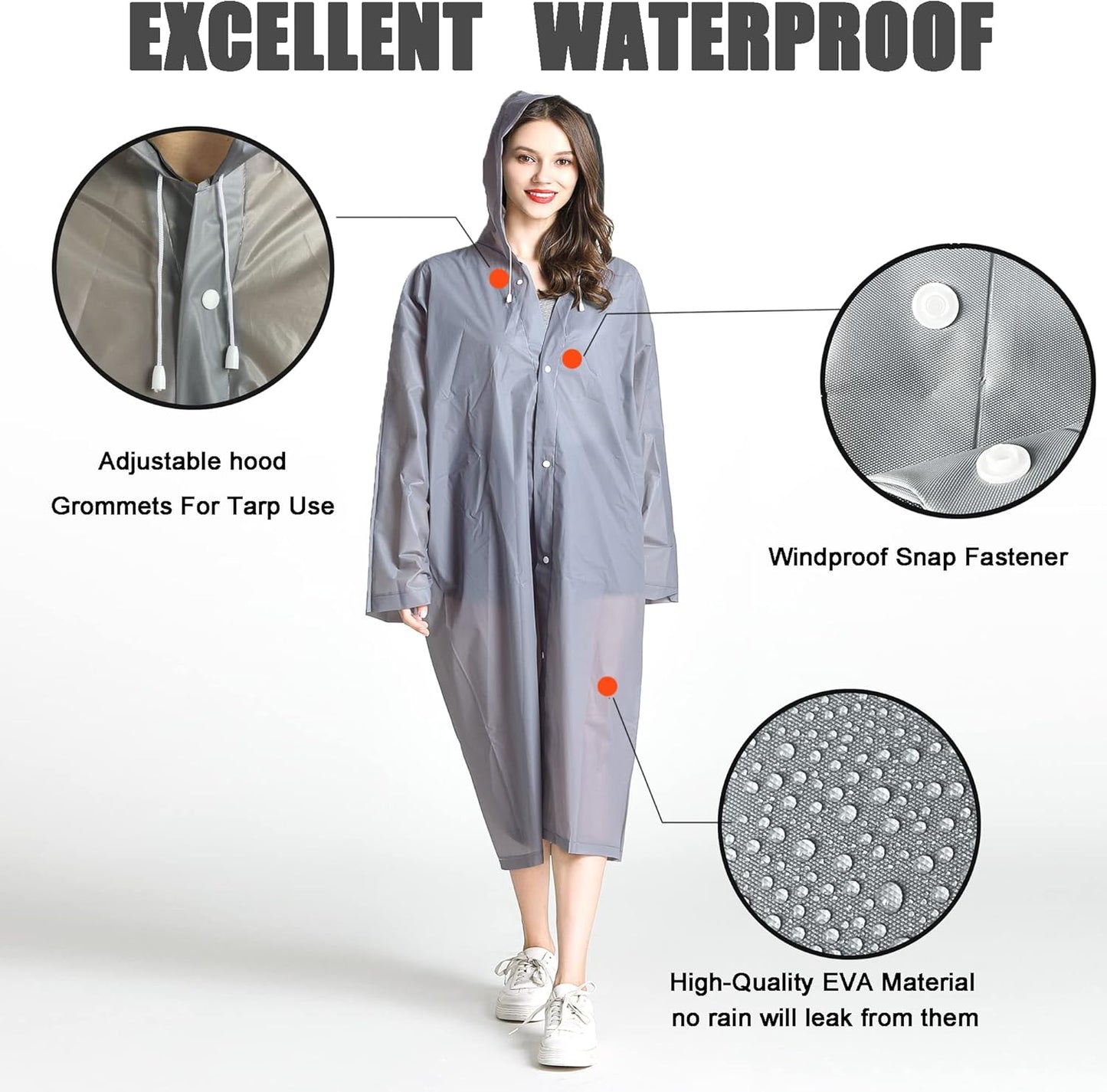 Rain Coats (2 Pack) - Reusable EVA Rain Ponchos for Adults Rain Jackets Raincoats for Men Women