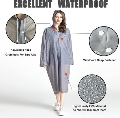 Rain Coats (2 Pack) - Reusable EVA Rain Ponchos for Adults Rain Jackets Raincoats for Men Women