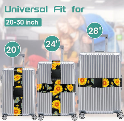 Slohif Luggage Straps for Suitcases Travel Belt Accessories Luggage Connector Identifiers Over Handle with Buckle Unique Nylon Adjustable Strap for Sleeping Bag Car Seat Sunflower(2 Pack)