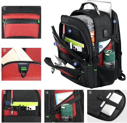 Z-MGKISS 18.4-19 Inch Extra Large Laptop Backpack, Travel Backpack for Men & Women, School Rucksack Bag with USB Charging Port and Multiple Compartments, Business Work College Daypack, Red
