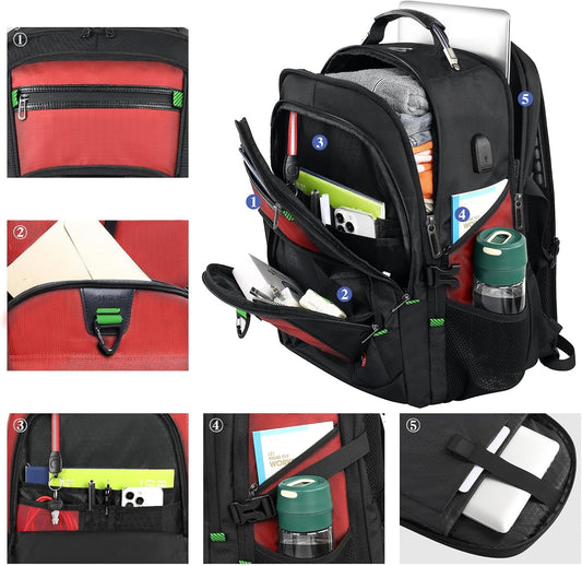 Z-MGKISS 18.4-19 Inch Extra Large Laptop Backpack, Travel Backpack for Men & Women, School Rucksack Bag with USB Charging Port and Multiple Compartments, Business Work College Daypack, Red