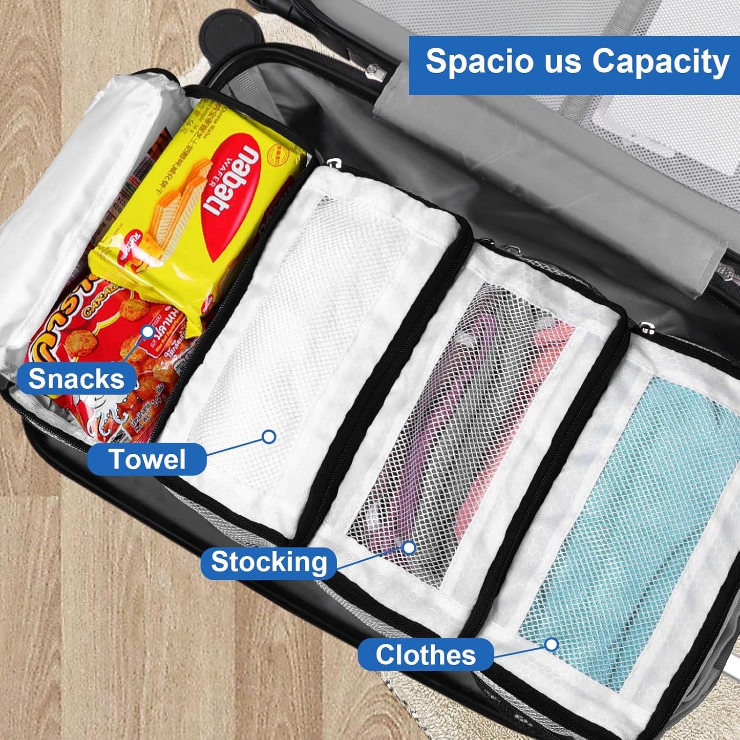 Suitcase Organizer, Travel Luggage Organizer Portable Hanging Travel Shelves Collapsible Hanging Packing Cubes for Carry on Suitcase