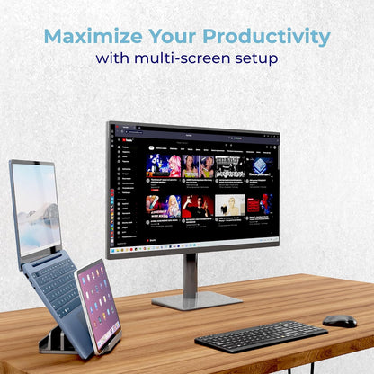 Vertical Laptop Stand Holder 5 Slots, Aluminum Space-Saving Laptop Holder, Adjustable Size Dock Tabletop Desk Organizer 3 Slot + 2 for Apple MacBook/Surface/PC/Tablet/iPad/iPhone (Space Gray)