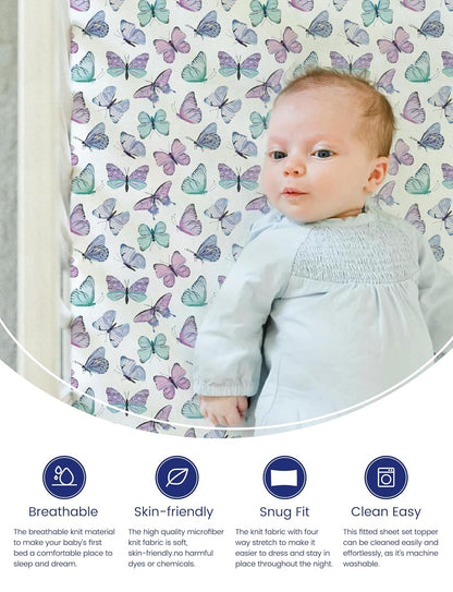 TotAha Soft Crib Sheets Girl-Hypoallergenic, Silky Comfort, Buttery Soft, Calming Effect, Premium All-Season Jersey-Knit Sheets, 9'' Extra Deep Pocket, Purple Butterfly