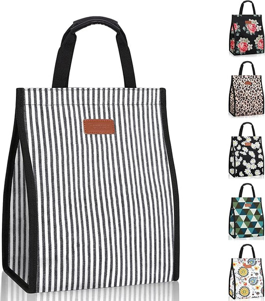 Lunch Bags for Women Insulated Reusable Lunch Tote with Internal Pocket, Lunch Tote bag for Work (Stripe)