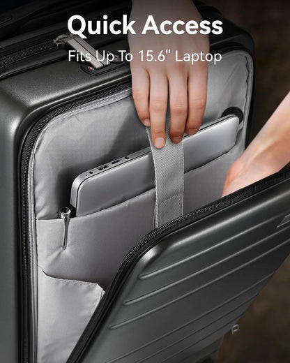 LUGGEX Carry On Luggage 22x14x9 Airline Approved, Polycarbonate Hard Suitcase with Front Pocket (Silver Grey, 20 Inch, 35L)