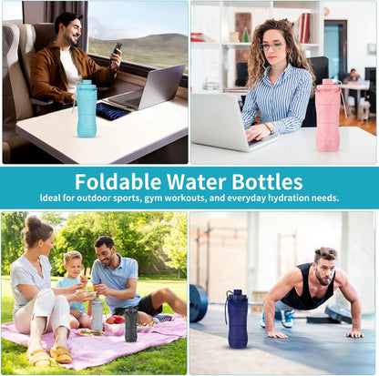 Silicone Collapsible Water Bottles,Lightweight Reusable Leakproof For Traveling Camping Hiking Cycling Sports Outdoor,Foldable Portable Travel Water Bottle 600ML Dark Grey 1Pack.