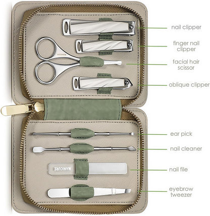 8-Piece Manicure Pedicure Set-Stainless Steel Nail Clippers Toenail Fingernail Cutters with Travel Case Complete Grooming Kit (Blue)