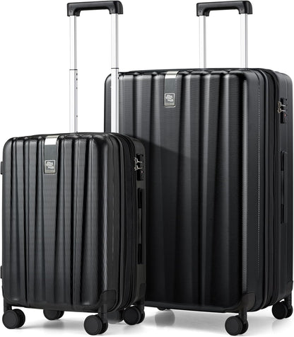 Hanke Expandable Hard Shell Luggage Sets 2 piece Carry on Luggage with Wheels Suitcases Lightweight Checked Travel Luggage Rolling Large Suitcase Travel Luggage Bag Woman Men 20/29 Inch(Jet Black)