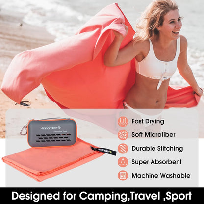 4Monster Camping Towels Super Absorbent, Fast Drying Microfiber Travel Towel, Quick Dry Ultra Soft Compact Gym Towel for Swimming Beach Hiking Yoga Travel Sports Backpack (31.50" x 15.80", Brickred)
