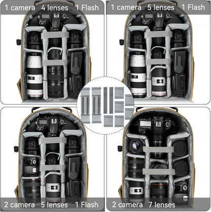 TORIBIO Camera Backpack, Hardshell DSLR Photography Camera Bag, Waterproof Hard Shell Camera Case with Tripod Holder & 15.6" Laptop Compartment Compatible with Canon/Nikon/Sony/DJI Mavic Drone