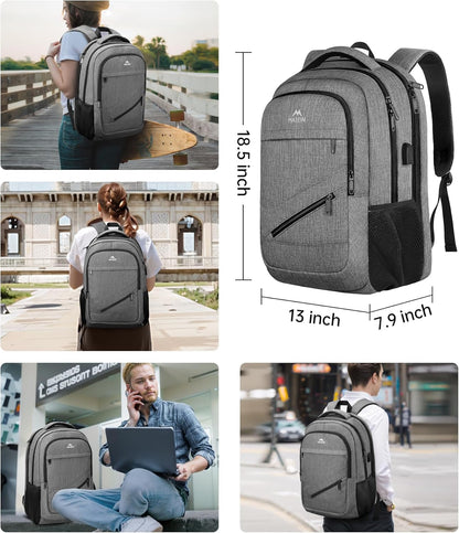 MATEIN Travel Laptop Backpack, 17 Inch Work TSA Approved Carry on Backpack, Large Computer Business Bag for Men Women with USB Port and Trolley Sleeve, College School Rucksack Book Bag, Grey