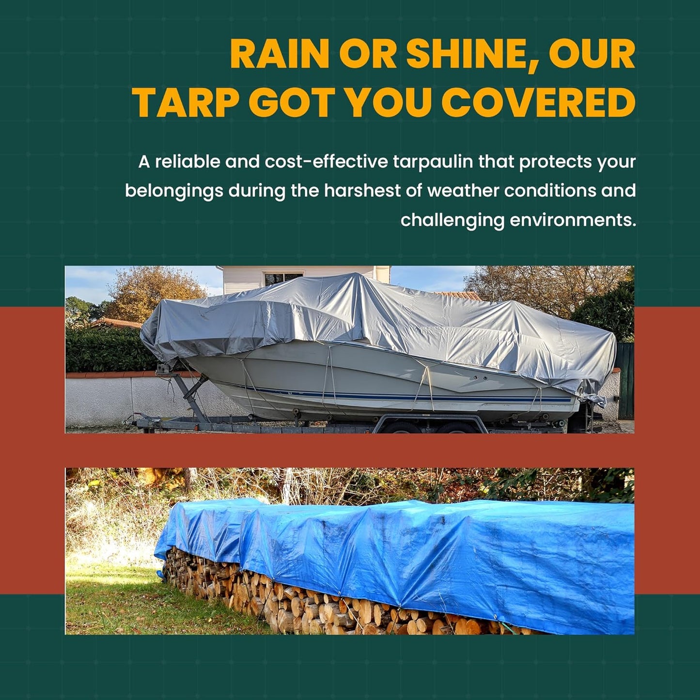 Large Waterproof Tarp - Heavy Duty 20 Mil Thick Poly Tarpaulin Ideal for Canopy Tents, Boats, RV or Pool Covers - Multipurpose Protective Tarps with Grommets for Indoor and Outdoor Use | 16' x 20'