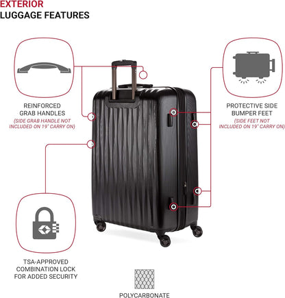 SwissGear 7272 Energie Expandable Hardside Trunk Luggage with Spinner Wheels and TSA Lock, Black, 2-Piece Trunk Set (19/29)