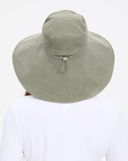 Solbari Women’s Ultra-Wide Cotton Linen Sun Hat UPF 50+, Packable, Adjustable with Ponytail Hole for Travel, Beach & Outdoors